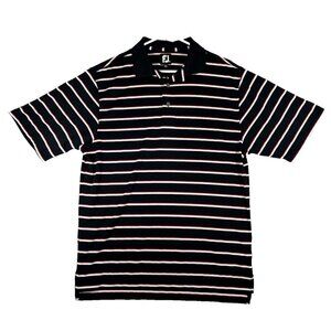 FJ FootJoy Polo‎ Golf Shirt Mens Medium Short Sleeve Performance Black Stripe